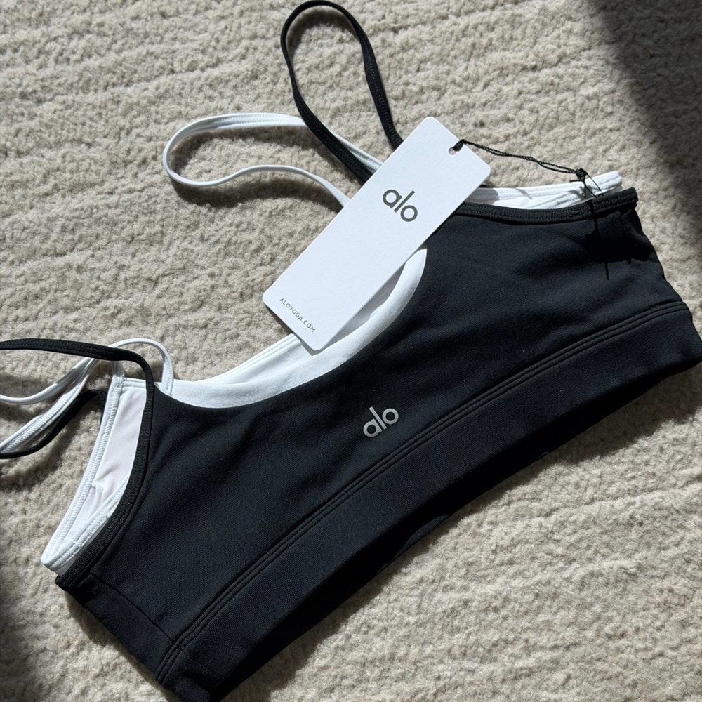 ALO Yoga Black and White Strappy Sports Bra